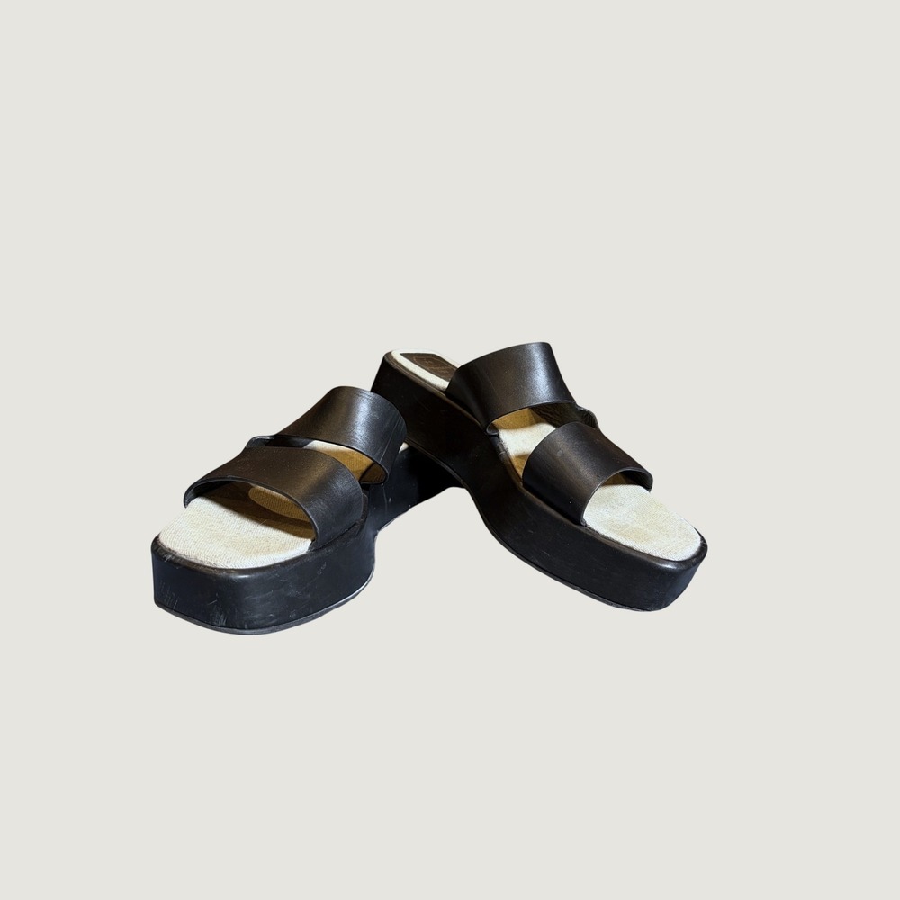 Emerson Fry Black Leather Double Strap Platform Slides Portugal 40